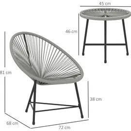 Outsunny Polyrattan Set 3-tlg. Grau