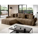 GRAINGOLD Ecksofa L-Form Decor L - Ecksofa mit Schlaffunktion, Bettkasten - Moderne Ecksofa, Wohnzimmer Sofa - Eckcouch Braun (Monolith 15) - Braun