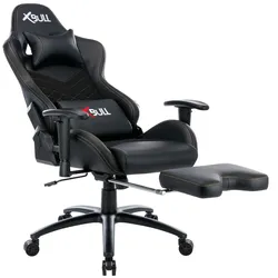ZIK Bürostuhl Ergonomischer Gaming-Stuhl mit Fuß- und Armstütze, Lendenwirbelstütze, verstellbares Kunstleder - Schwarz