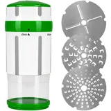 Genius Gewürzmühle Nicer Dicer Maestro mit 3 Klingen 6 tlg., Käsereibe, Muskatnuss Mühle, Parmesanreibe mit Behälter und Deckel, Käsehobel, Knoblauchreibe, Küche Reibe Grinder mit Aufbewahrung, kiwi