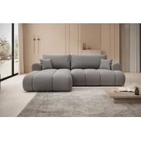 thematys Ecksofa mit Schlaffunktion und Bettkasten, L-Form, Cord und Bouclé + 2 Kissen, 260 x 165cm - Luxus Couch mit Bettfunktion mit Bonnellfedern grau