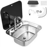 Gojoy RV Camping Spüle Bausatz, RV Wohnmobil Spülbecken Edelstahl mit Wasserhahn Spülbecken für Kompatibel RV Camper Wohnmobil,