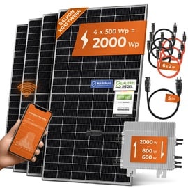 Solarway Balkonkraftwerk 2000W Komplett Steckdose - Ausgang einstellbar 600/800/2000W - 4x500W JaSolar-Module, Wechselrichter mit APP&WiFi, Plug&Play