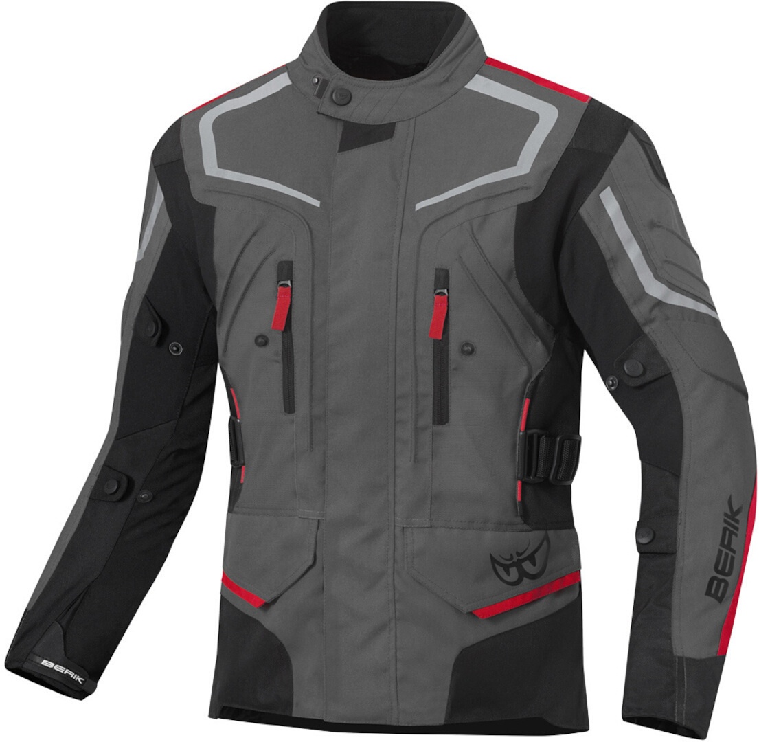 Berik Rallye Waterdichte motorfiets textiel jas, zwart-grijs-rood, 58