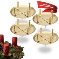 WIKAKERZEN Kerzenhalter Adventskranz - Gold - 4er Set | 4 Kerzenhalter ohne Dorn | Stabile Adventskranz Kerzenhalter für LED & Wachskerzen | Kerzenstecker für Ø 7 cm Kerze