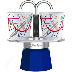 BIALETTI Espressokocher Mini Express Kandinsky, 0,09l Kaffeekanne, (1 Espressokocher + 2 Espressobecher, 90 ml) blau