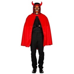 Metamorph Kostüm Roter Teufelsumhang für Erwachsene, Dress für Dämonen: Kapuzencape mit Hörnern und Teufelsschwanz rot
