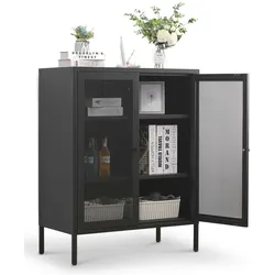 Mein-Regal Highboard Mesh 80x40x100cm aus Metall mit Meshtüren schwarz