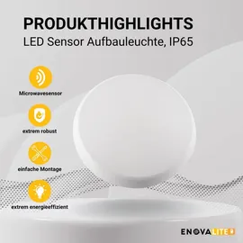 enovalite LED-Deckenleuchte, Sensor, EEK: F, 18W, 1880 lm, 4000 K, IP65, Bewegungsmeld