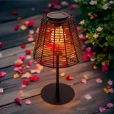 Spetebo Solar Tischleuchte in Rattan Optik schwarz mit LED Glühbirne - 33 x 20 cm - Gartenlampe warm weiß beleuchtet