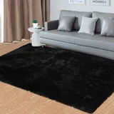 CAROMIO Wohnzimmer Teppich 120x170 cm, Shaggy Teppich Hochflor Teppich Langflor Teppich Kinderzimmer Modern Bunte Batik Teppich Jugendzimmer Flauschig Teppich,Schwarz