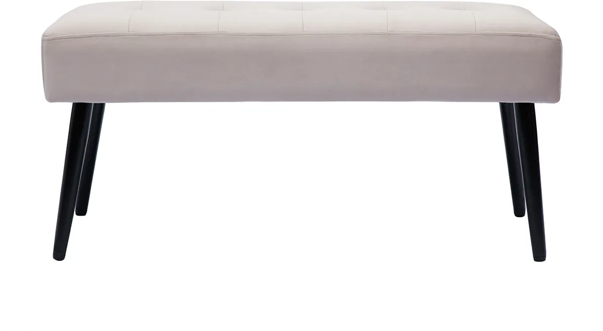 Banc design capitonné en tissu velours taupe et métal noir L96 cm GUESTA