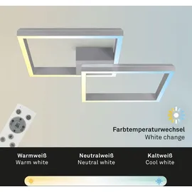 Briloner Leuchten - Deckenlampe RGB, Backlight Deckenleuchte LED, Dimmbar, Farbtemperatur einstellbar, LED Frame RGB, Fernbedienung, Aluminiumfarbig, 3753-019