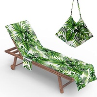 Morbuy Liegestuhl Handtuch mit Taschen, 3D Grüner Palmblattdruck Strandtuch für Liegen Strandliegen Handtücher für Strandliegen, Mikrofaser Leicht Strandtuch für Schwimmbäder, Strände (75x210cm,1)