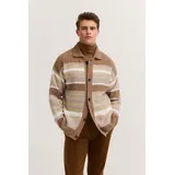 Bugatti Cardigan "Regular Fit", Herren, Gr. XL, 20, beige, Strick, 47% Polyacryl, 21% Polyamid, 16% Alpaka, 16% Wolle, gestreift, regular fit, Rippbündchen, Strickjacken, gestreift mit Knopfleiste & Kragen