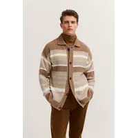 Bugatti Cardigan "Regular Fit", Herren, Gr. XL, 20, beige, Strick, 47% Polyacryl, 21% Polyamid, 16% Alpaka, 16% Wolle, gestreift, regular fit, Rippbündchen, Strickjacken, gestreift mit Knopfleiste & Kragen