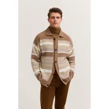 Bugatti Cardigan "Regular Fit", Herren, Gr. XL, 20, beige, Strick, 47% Polyacryl, 21% Polyamid, 16% Alpaka, 16% Wolle, gestreift, regular fit, Rippbündchen, Strickjacken, gestreift mit Knopfleiste & Kragen