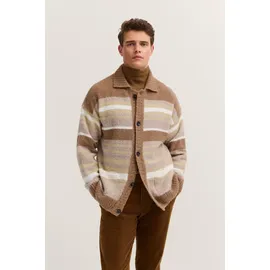 Bugatti Cardigan "Regular Fit", Herren, Gr. XL, 20, beige, Strick, 47% Polyacryl, 21% Polyamid, 16% Alpaka, 16% Wolle, gestreift, regular fit, Rippbündchen, Strickjacken, gestreift mit Knopfleiste & Kragen