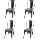 HHG - 4er-Set Esszimmerstuhl 449e, Küchenstuhl Stuhl, Chesterfield Metall Kunstleder Industrial Gastronomie schwarz-grau