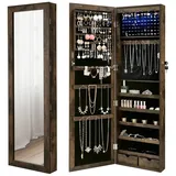 SONGMICS Schmuckschrank Spiegelschrank mit LED Beleuchtung and Spiegel braun