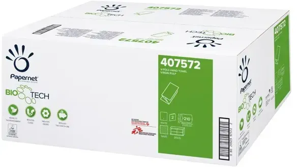 Papierhandtücher Papernet BIOTECH 3150 Blatt Flushy 22x21 cm V-Falz, 15 Pack je 210 Blatt, 2-lagig, zersetzend, weiß