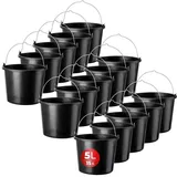 KADAX 15x Baueimer aus Kunststoff, 5l, Mörteleimer für Garten, Baustelle, Eimer mit Griff, Wassereimer, Stabiler Zementeimer, Mörtelkübel, Putzeimer, schwarz (15)