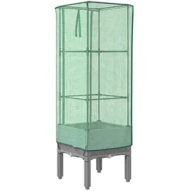 vidaXL Hochbeet mit Gewächshaus-Aufsatz 40 x 40 x 140 cm Rattan-Optik