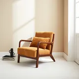 sweeek - Skandinavischer Cord-Sessel aus Hevea-Holz, hell nussbaumfarben getönt,