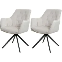 MCW Esszimmerstuhl MCW-L80, Küchenstuhl Polsterstuhl Stuhl mit Armlehne, drehbar, Metall Stoff/Textil ~ creme-beige