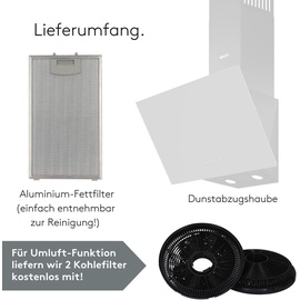 Wiggo Dunstabzugshaube 60cm kopffrei I Abluft Umluft Dunstabzug 650m3/h - Touch-Display 4 Stufen I Energieeffizienzklasse A Schräghaube inkl. Fet...