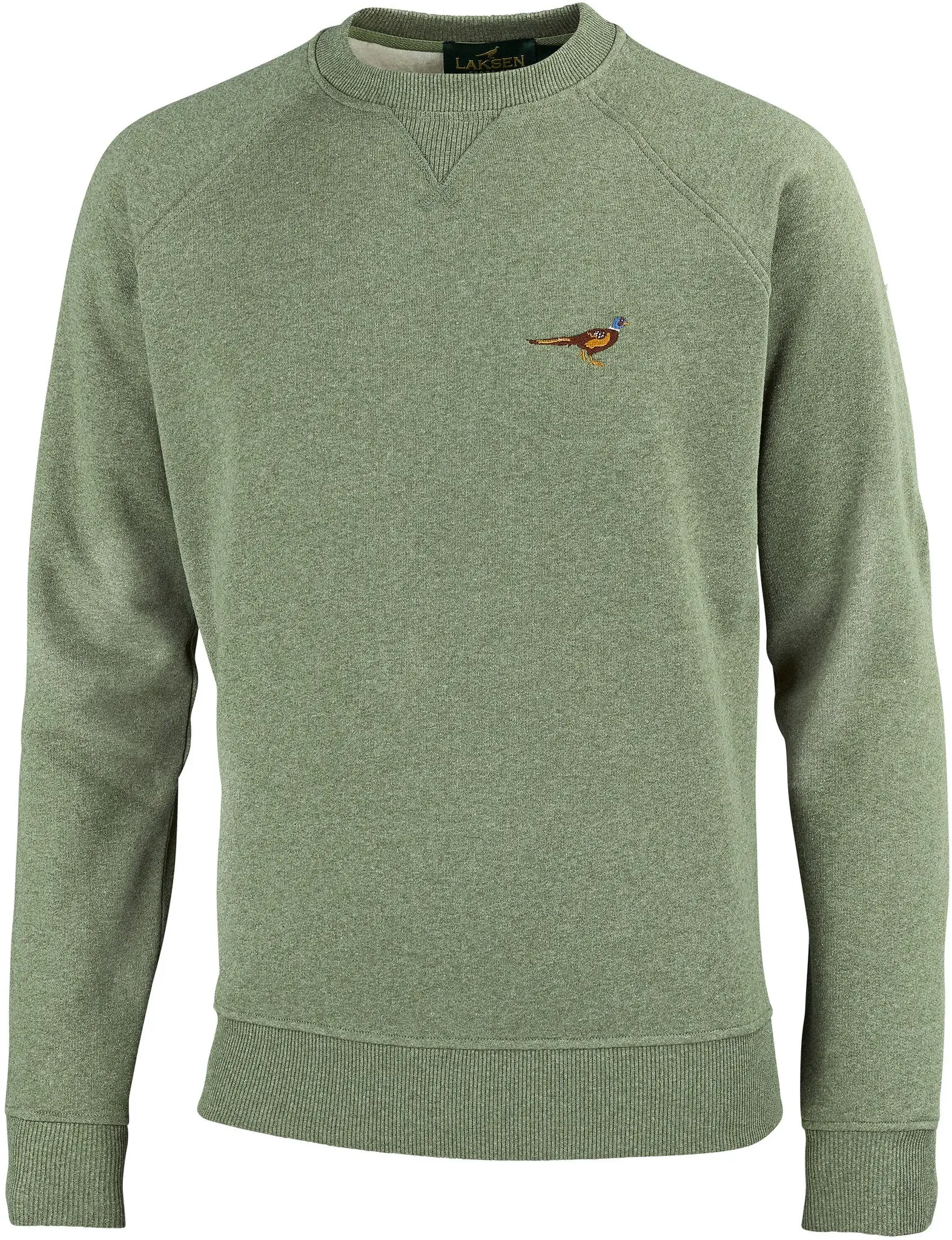 Laksen Sweater Fasan Logo, olive mélange, S