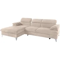 Ecksofa COTTA "Caluso L-Form", beige, B:254cm H:74cm T:167cm, NaturLEDER (echtes Rindsleder) in Sitz und Rücken. Korpus in passendem Kunstleder SOFTLUX bezogen, Microfaser PRIMABELLE (100% Polyester), Kunstleder SOFTLUX, Sofas, inklusive Kopfteilverstellung, wahlweise mit Bettfunktion