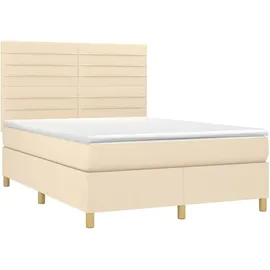 vidaXL Boxspringbett mit Matratze & LED Creme 140x200 cm Stoff