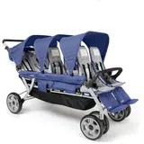 GAGGLE Jamboree 6-Sitzer-Kinderwagen für mehrere Kinder mit UV-blockierenden Verdecken, verstellbaren Sitzen, 5-Punkt-Sicherheitsgurt, kompakt zusammenklappbar, Parks und Reisen, Blau