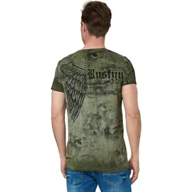 RUSTY NEAL T-Shirt RUSTY NEAL, Herren, Gr. S, grün (khaki), 100% Baumwolle, bedruckt, normal, Rundhals, Shirts T-Shirt, mit coolem Allover-Print