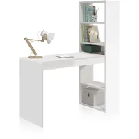 Habitdesign Wendbarer Schreibtisch mit Bücherregal mit fünf Regalen, Farbe Weiß, Maße 120 x 144 x 53 cm