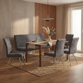 MCW Esszimmer-Set MCW-G55, 4er-Set Stuhl + Sitzbank 160cm, Edelstahl gebürstet Stoff/Textil Chenille ~ dunkelgrau