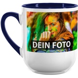 Elegante Fototasse selbst gestalten - mit Foto & Text Personalisieren - Edle Tasse mit abgerundetem Boden - Keramik Innen & Henkel Dunkelblau, 250ml