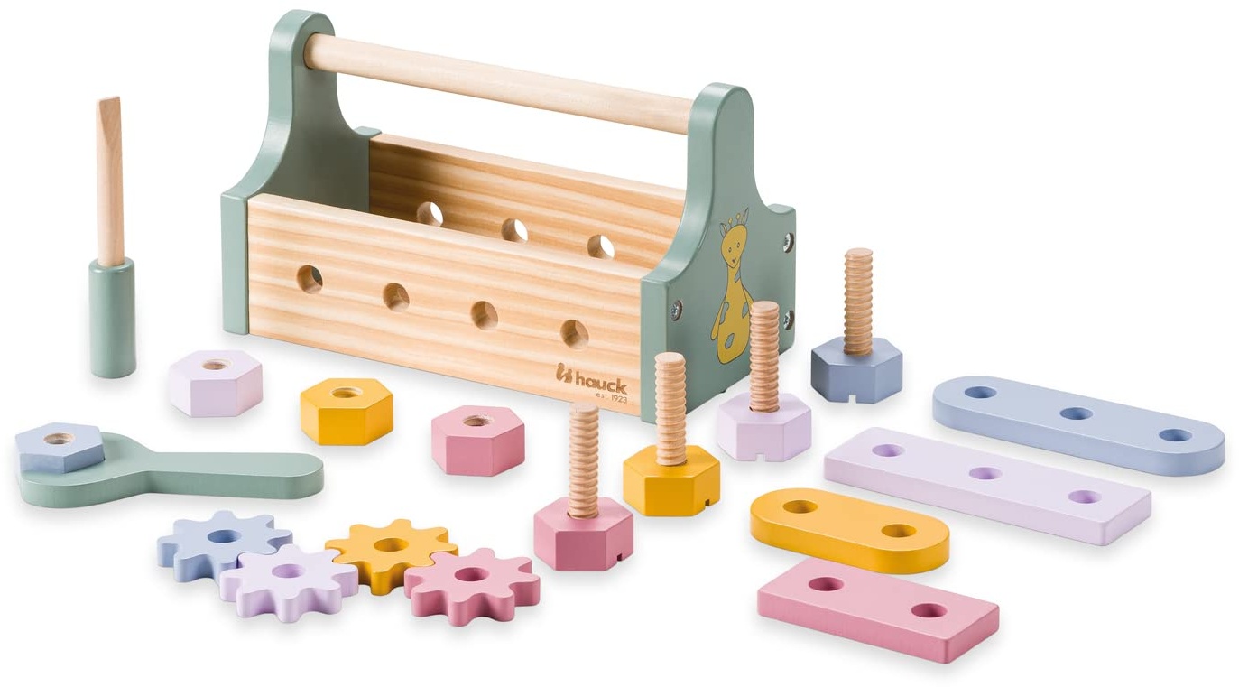 Hauck Kinder Werkzeugkiste Learn to Repair aus Holz (FSC® Zertifiziert), Rollenspiel für Kinder ab 2 Jahren, Fördert Auge-Hand-Koordination Feinmotorik, Lernspielzeug, Leicht Tragbar