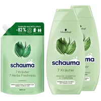 Schauma Shampoo 7 Kräuter Nachfüllpack (1x 800 ml) für normales bis schnell fettendes Haar & Shampoo (2x 400 ml) verleiht der Haarstruktur eine leichte Frische