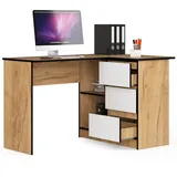 akord furniture factory AKORD B16 rechts Eiche Craft mit 3 Schubladen und 2 Ablagen B124 x H77 x T85 cm - Bronze/Weiß