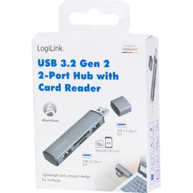 Logilink USB 3.2 (Gen2) 2-Port Hub mit Kartenleser für microSD- und SD-Karten, Aluminiumgehäuse, mit eingebautem SD-Kartenleser, mit Status-LEDs Spacegrau