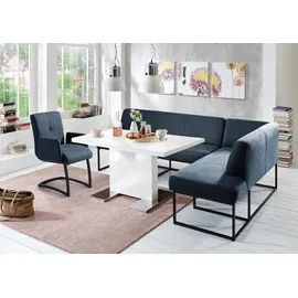 exxpo - sofa fashion Affogato, bequem und elegant, hochwertige Detailverarbeitung", blau (navy), B:157cm H:82cm T:245cm, Struktur: Webvelour 100% Polyester, Sitzbänke, Eckbank, Frei im Raum stellbar