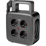 Logilink Kabeltrommel LPS504, 5m mit 4X (Schutzkontakt 1x USB-A 1x USB-C, IP20 Schutzklasse und Thermischer Überlastschutzschalter
