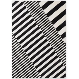 ELLE DECORATION Wollteppich Flux schwarz, Weiß, B:200cm H:12mm L:290cm, Oberfläche: 100% Wolle, Rückseite: 100% Baumwolle, Teppiche, Wolle, Natur, Wohnzimmer, schwarz weiss, Geometrisch, Streifen