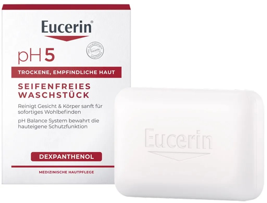 Eucerin pH5 Seifenfreies Waschstück – reinigt empfindliche und trockene Haut besonders sanft & bewahrt die Schutzfunktion der Haut