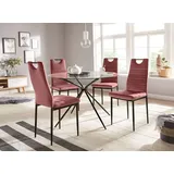 INOSIGN Essgruppe »Silvi-Mandy«, (Set, 5 tlg., Set 110 cm), Glastisch 110x110 cm mit 4 Stühlen (Veloursstoff), Gestell aus Metall, rosa rosa + schwarz, , 46698820-0 B/H/T: 110cm x 74cm x 110cm,