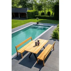 Traditional Teak Set Neo - Das Set besteht aus: 1 x Tisch Neo, 2 x Bank Neo + Schutzhaube atmungsaktiv. ...