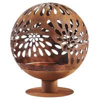 Kobolo Feuerschale Feuerkorb BLOOM Kugelform 60x60x69cm Durchmesser 60cm mit Motiv - Metall Rostoptik