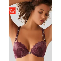 Push-up-BH NUANCE, Damen, Gr. 85, Cup A, rot (weinrot), Spitze, Obermaterial: 60% Polyamid, 35% Polyester, 5% Elasthan, sexy, BHs Schalen-BH Push-up-BH BH Spitzenwäsche Spitzen-BH, mit Trägern in Bänderoptik und Metallperlen im Antiklook, sexy Dessous